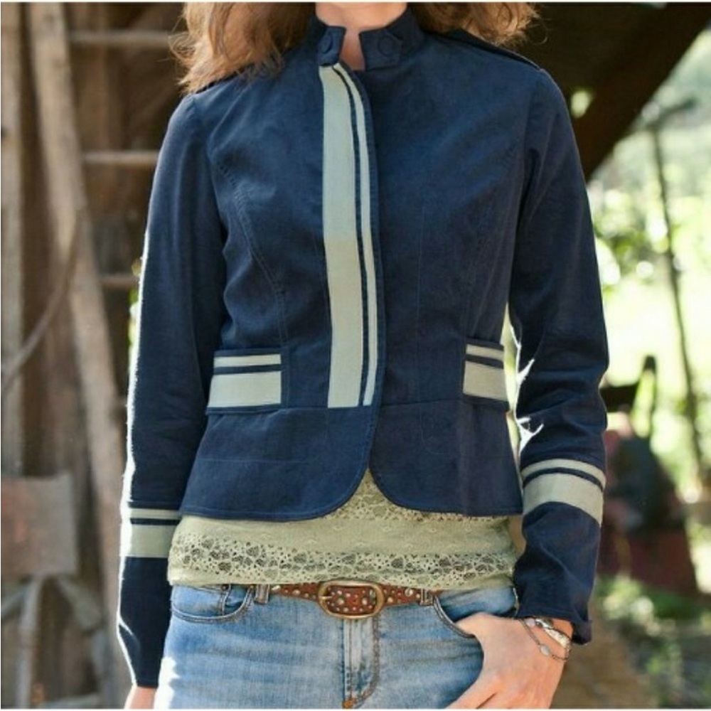 Sundance Velveteen Furlough Jacket Velvet Military Blazer Blue Womens 6 RARE